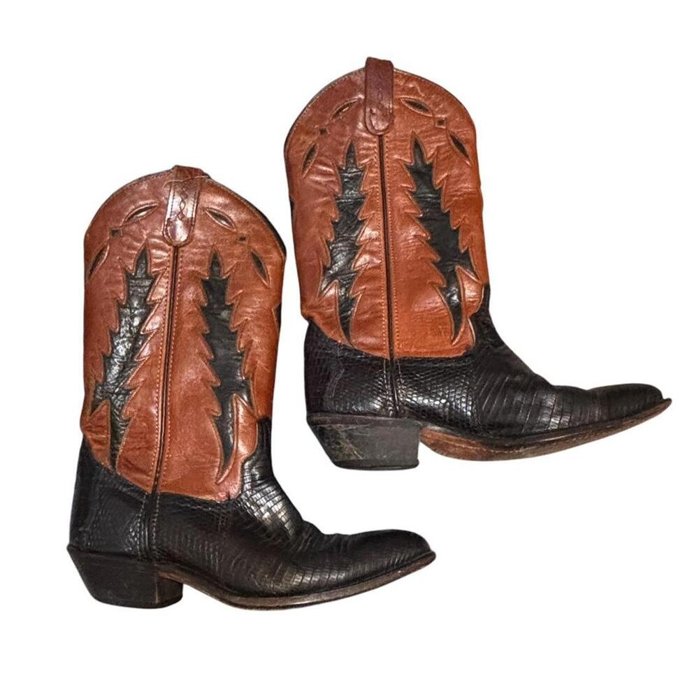 Black & Brown Leather Cowboy Boots, 5.5